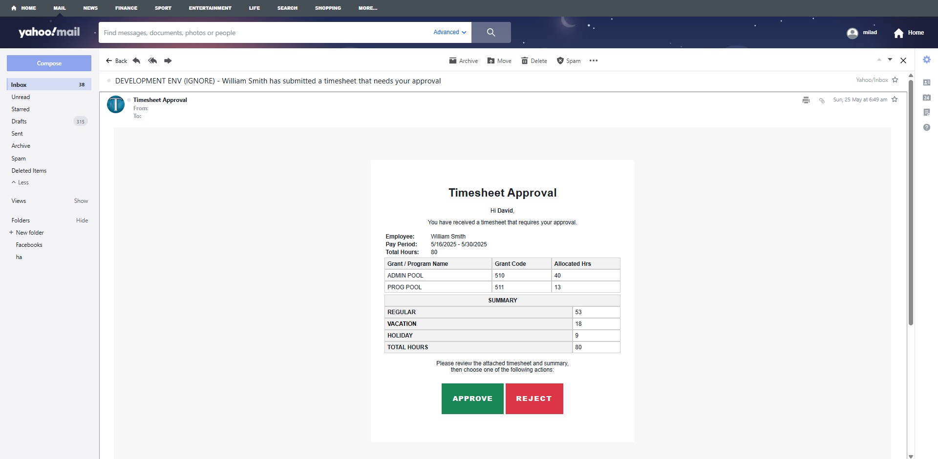 timesheet approval request